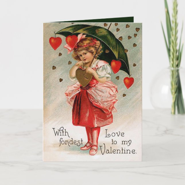 cute vintage Valentine girl add sentiment Holiday Card (Front)