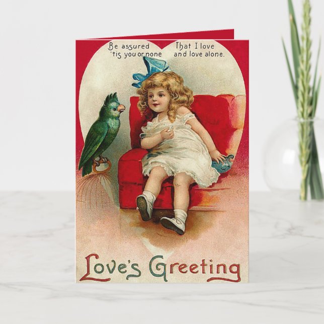 cute vintage Valentine girl add sentiment Holiday Card (Front)