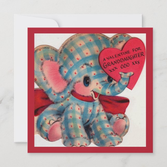 Cute Vintage Valentine Granddaughter Elephant Card (Front)