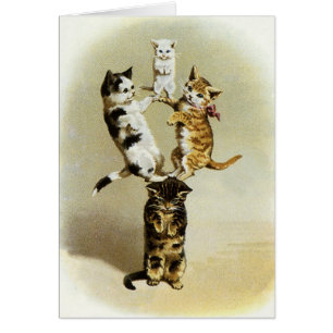 Cute Vintage Victorian Cats Kittens Playing, Humou