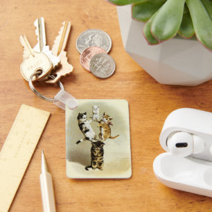 Cute Vintage Victorian Cats Kittens Playing, Humou Key Ring