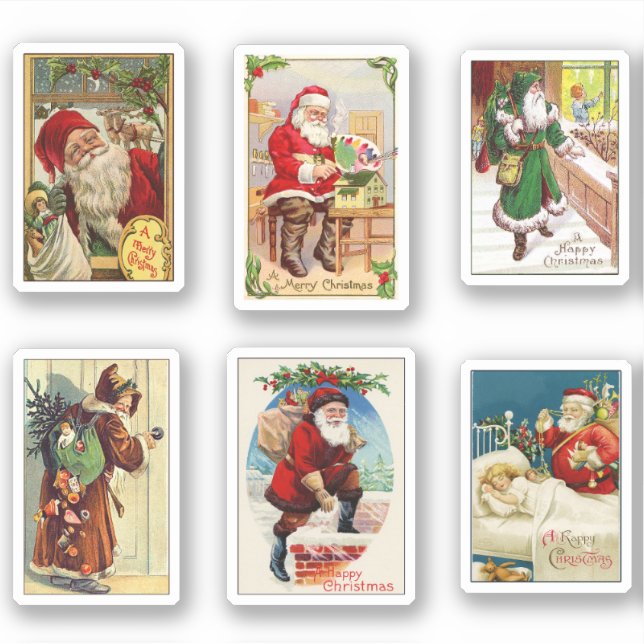 Cute Vintage Victorian Christmas Santa Cards (Front)