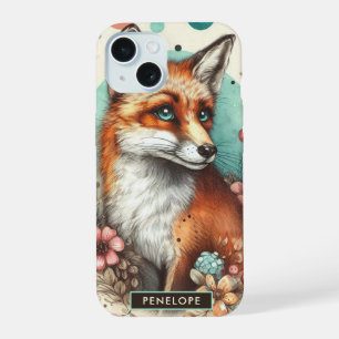 Cute Vintage Watercolo Fox Painting iPhone 15 Case