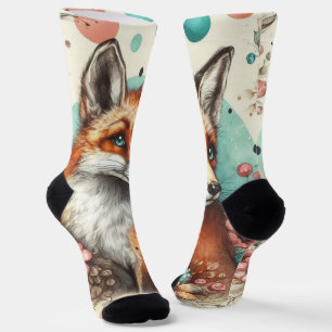 Cute Vintage Watercolo Fox Painting Socks