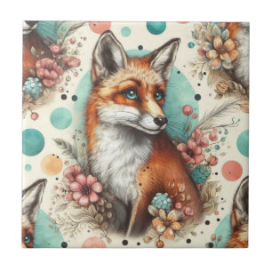 Cute Vintage Watercolo Fox Painting Tile
