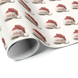 Cute Vintage Watercolor Christmas Hat Personalised Wrapping Paper