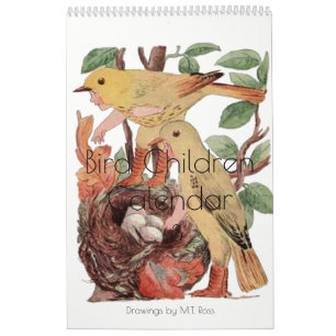 Cute Vintage Watercolor Drawings Bird Children 3 Calendar