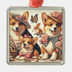 Cute Vintage Welsh Corgi Cardigan Metal Tree Decoration