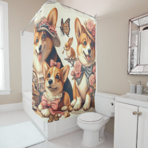 Cute Vintage Welsh Corgi Cardigan Shower Curtain