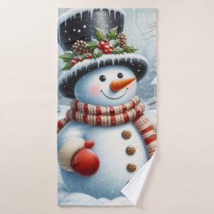 Cute, Vintage/Whimsical Christmas/winter snowman Bath Towel