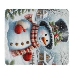 Cute, Vintage/Whimsical Christmas/winter snowman Cutting Board