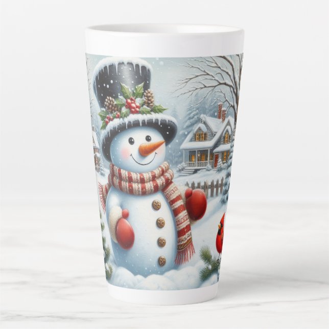 Cute, Vintage/Whimsical Christmas/winter snowman Latte Mug (Front)