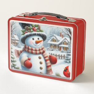 Cute, Vintage/Whimsical Christmas/winter snowman Metal Lunch Box