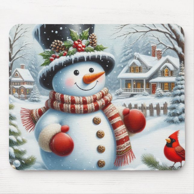 Cute, Vintage/Whimsical Christmas/winter snowman Mouse Mat (Front)