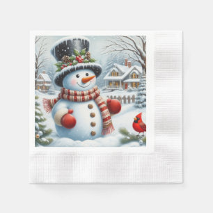 Cute, Vintage/Whimsical Christmas/winter snowman Napkin