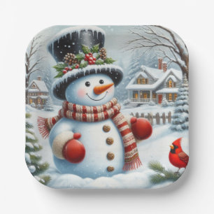 Cute, Vintage/Whimsical Christmas/winter snowman Paper Plate