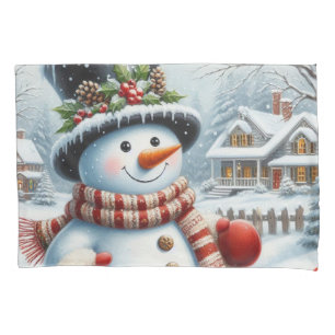 Cute, Vintage/Whimsical Christmas/winter snowman Pillowcase