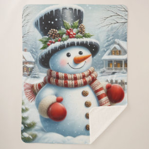 Cute, Vintage/Whimsical Christmas/winter snowman Sherpa Blanket