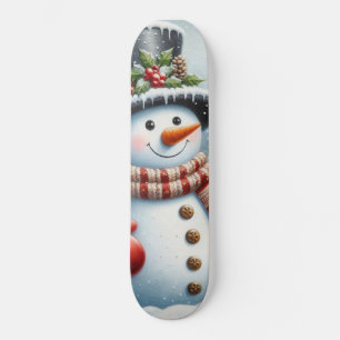 Cute, Vintage/Whimsical Christmas/winter snowman Skateboard
