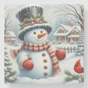 Cute, Vintage/Whimsical Christmas/winter snowman Stone Coaster