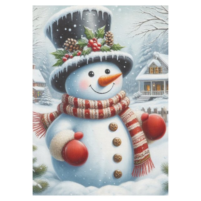 Cute, Vintage/Whimsical Christmas/winter snowman Tablecloth (Front)