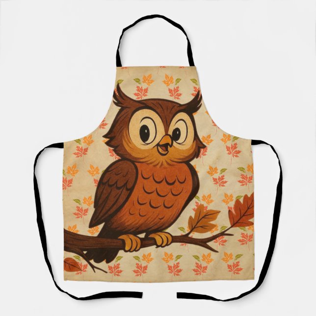 Cute, vintage whimsical fall/autumn owl apron (Front)