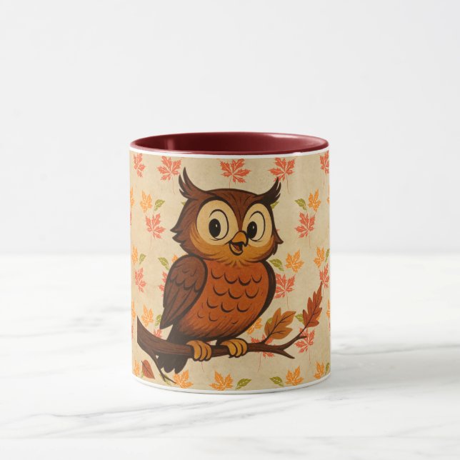 Cute, vintage whimsical fall/autumn owl mug (Center)