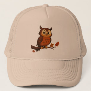 Cute, vintage whimsical fall/autumn owl trucker hat