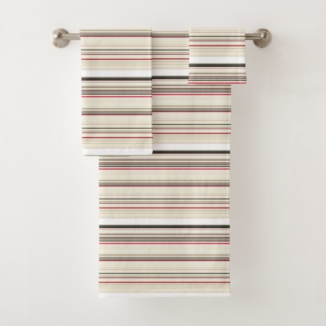 Cute vintage white red stripes bath towel set (Insitu)