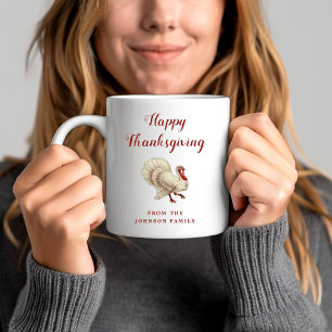 Cute Vintage White Turkey Happy Thanksgiving Coffee Mug
