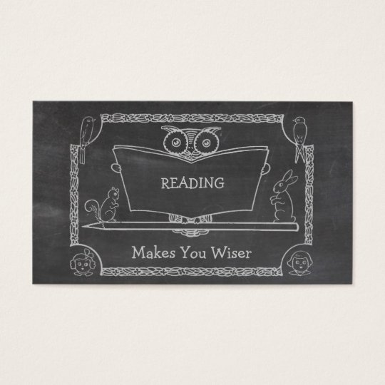 Cute Vintage Wise Owl Reading Chalkboard Business Card