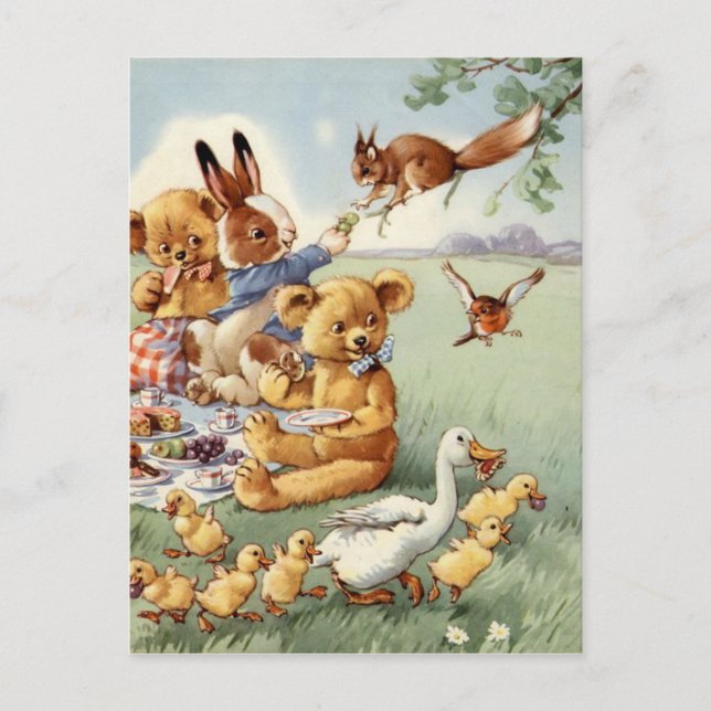 Cute Vintage woodland animals postcard (Front)