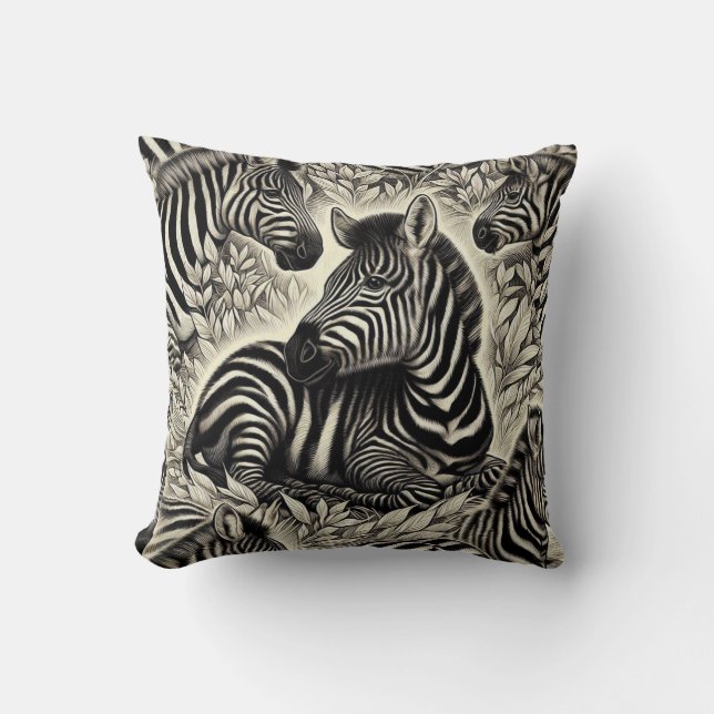 Cute Vintage Zebra Pattern Cushion (Front)