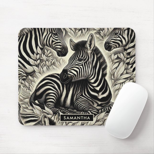 Cute Vintage Zebra Pattern Mouse Mat (With Mouse)