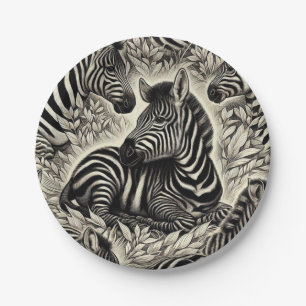 Cute Vintage Zebra Pattern Paper Plate