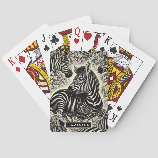 Cute Vintage Zebra Pattern Playing Cards (Back)