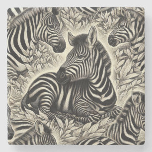 Cute Vintage Zebra Pattern Stone Coaster