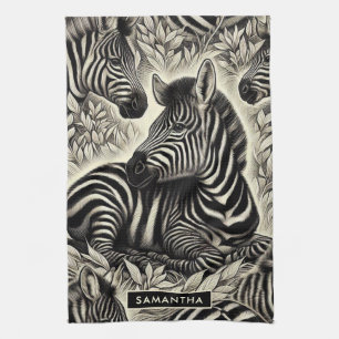 Cute Vintage Zebra Pattern Tea Towel