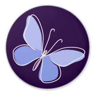 Cute Violet Blue Butterfly Doodle Ceramic Knob