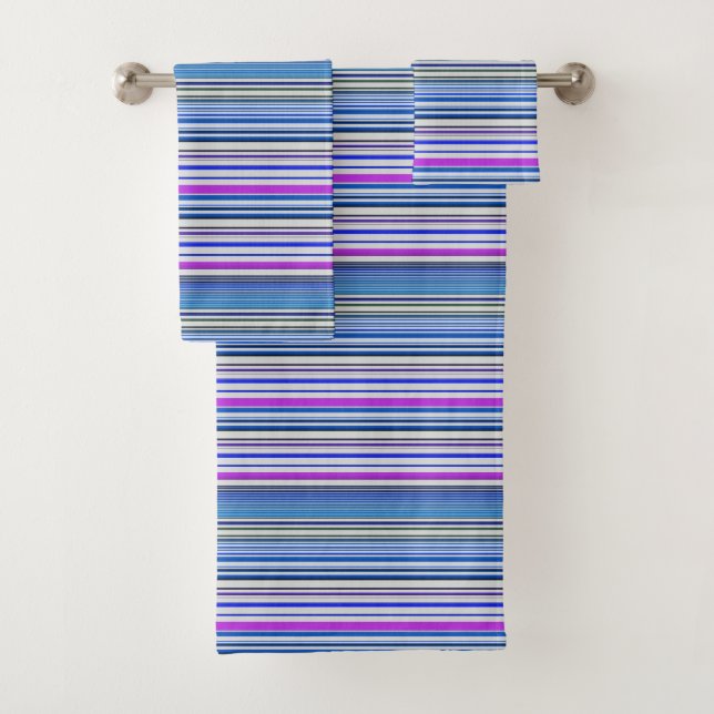 Cute violet blue stripes bath towel set (Insitu)