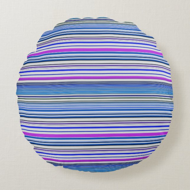 Cute violet blue stripes round cushion (Front)