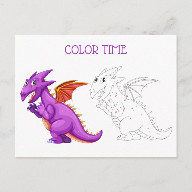 Cute Violet Dark Orange Dragon Colouring Activity Postcard (Front)
