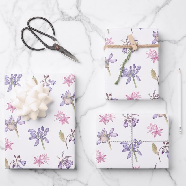 Cute Violet Flowers Baby Girl Shower Gifts Favour Wrapping Paper Sheet (Front)