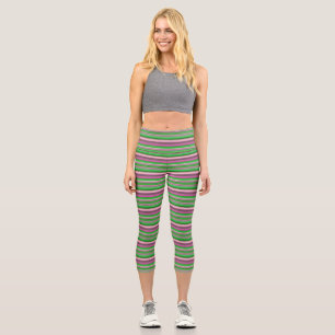 Cute violet green stripes capri leggings