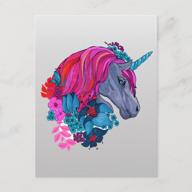 Cute Violet Magic Unicorn Fantasy Illustration Postcard (Front)