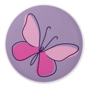 Cute Violet Pink Butterfly Doodle Ceramic Knob