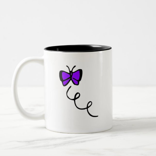 Cute Violet Purple Butterfly Two-Tone Coffee Mug (Left)