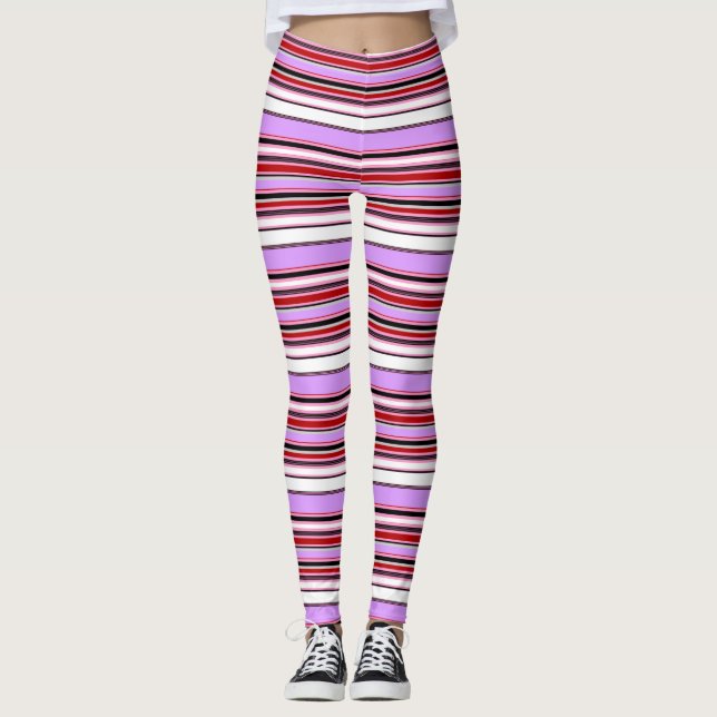 Cute violet red stripes leggings (Front)