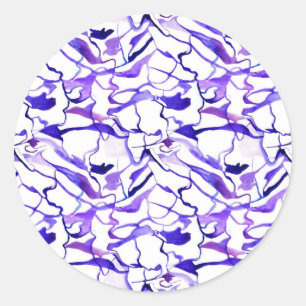 Cute violet watercolor abstract lines pattern classic round sticker