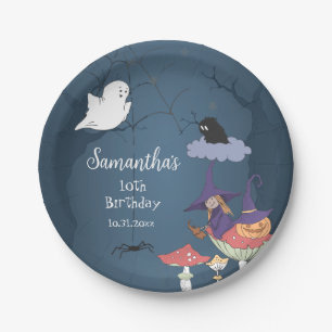 Cute Violet Witch Halloween Birthday Party Paper Plate
